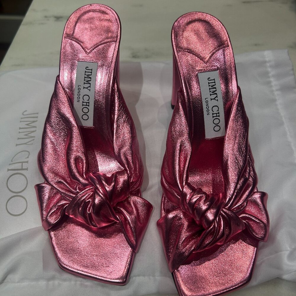 Jimmy Choo Avenue 85MM Metallic Leather Sandals